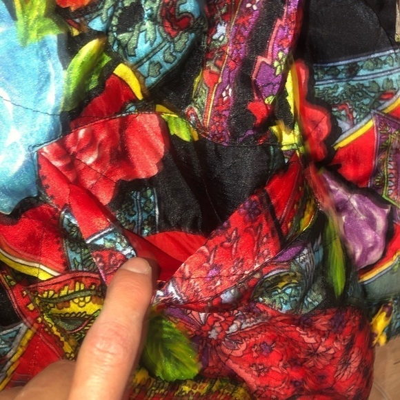 VTG 80s Elements Bright Colourful Floral Paisley Art Print Long Bomber Jacket - Picture 7 of 12